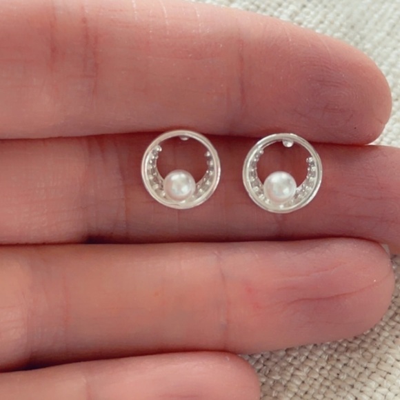 Sterling Silver Pearl Stud Earrings - Picture 4 of 8